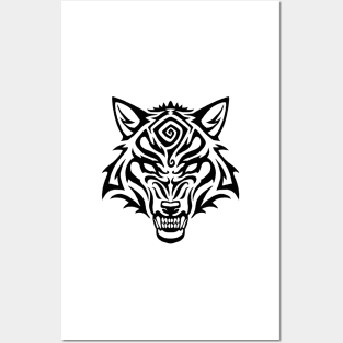 Tribal Wolf Snarl - Black Spiral Posters and Art